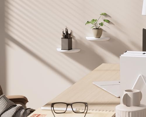 Solid Wood Half Round Floating Wall Shelves Elegant White Shelves for Home Decor