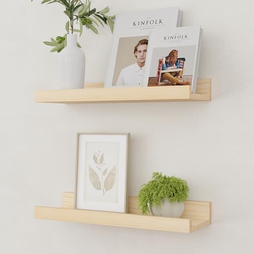 Vivelove Picture Ledge Shelf Set of 2 Natural 16 Inch Floating Shelves