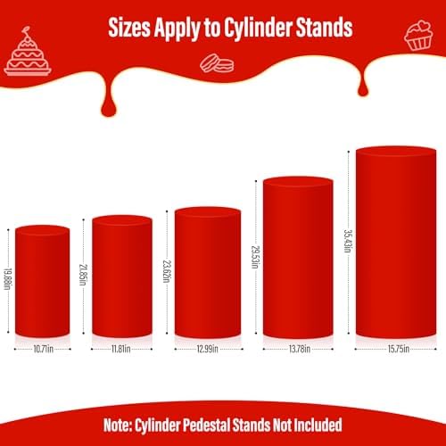 LEBENGURU Cylinder Pedestal Stand Covers Red 5Pcs