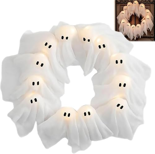 2025 Handmade LED Ghost Wreath Halloween Decor