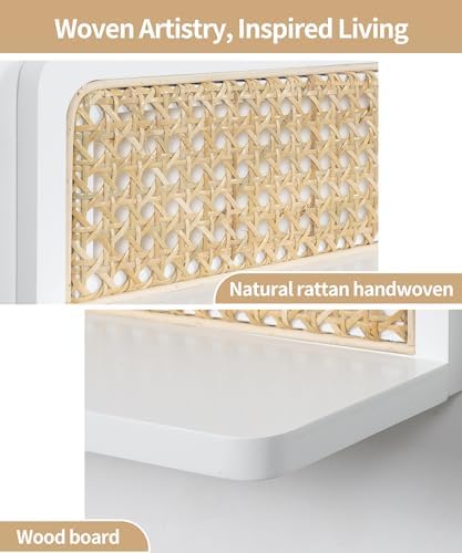 Mazjoaru Rattan Wall Shelf Set of 2 Handmade Floating Shelves for Living Room and Bedroom