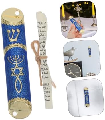 Cabilock 2sets Elegant Jewish Mezuzah Gold-Blue Metal Design