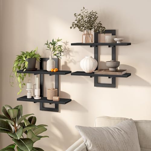 HOOBRO Floating Shelves Set of 2 15 Inch Black
