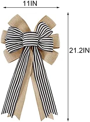 Black White Striped Burlap Wreath Bow for Decor