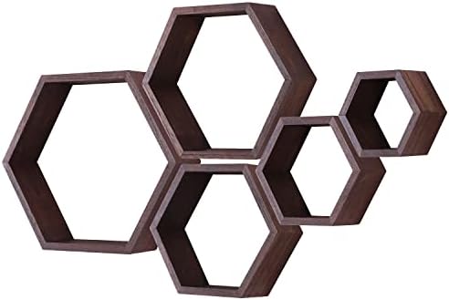 PHOENANCEE Hexagon Floating Shelves Set of 5 Driftwood Finish