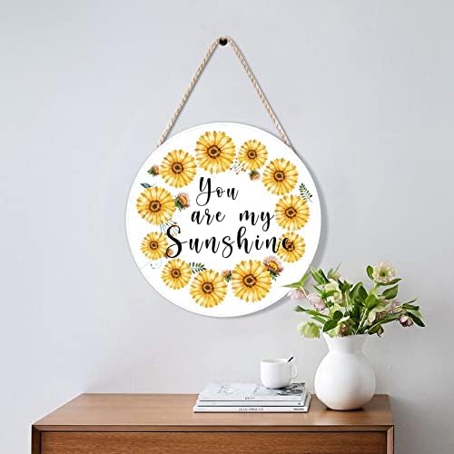 Farmhouse Front Door Hanger Vintage Sunflower Wreath Bee Wood Sign