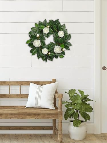 20 Inch Artificial Camellia Wreath for Front Door