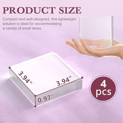 4 Piece Acrylic Display Stand Set Clear Cube Riser for Jewelry and Collectibles