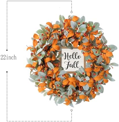 Bibelot 22 Inch Fall Wreath with Hello Fall Sign