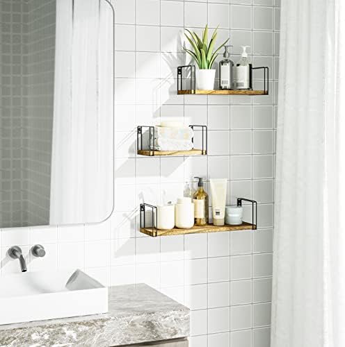 SRIWATANA Rustic Floating Shelves Set of 3 - 17 Inch Carbonized Black