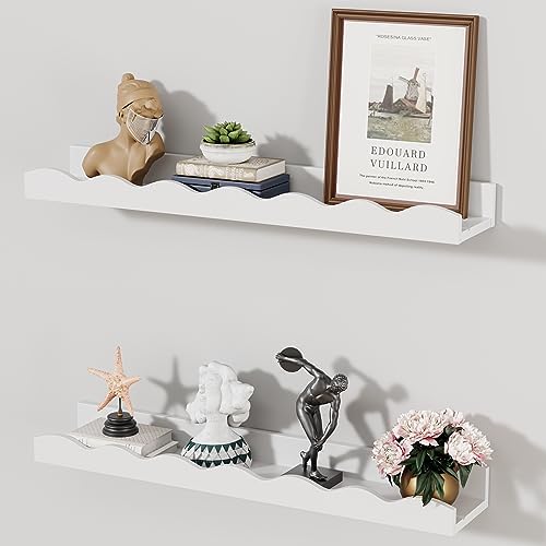 Senjie Floating Shelves Set of 2 24 Inch White Wave Design