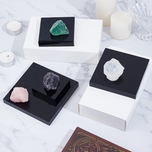 BENECREAT 4 Pcs Acrylic Display Blocks Mini Square Pedestals for Jewelry and Collectibles