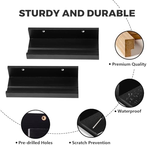 Muzilife 12 Inch Floating Wall Shelves Set of 2 Black