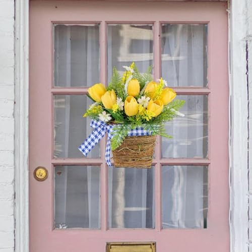 Tulip Door Hanger Basket Wreath for Farmhouse Decor