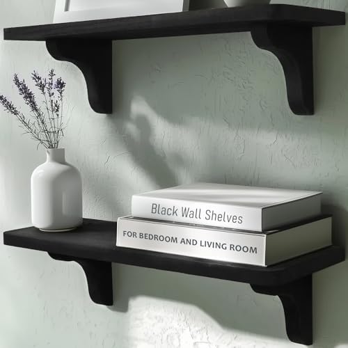 Real Wood Black Wall Shelves 17 Inch 2 Pack