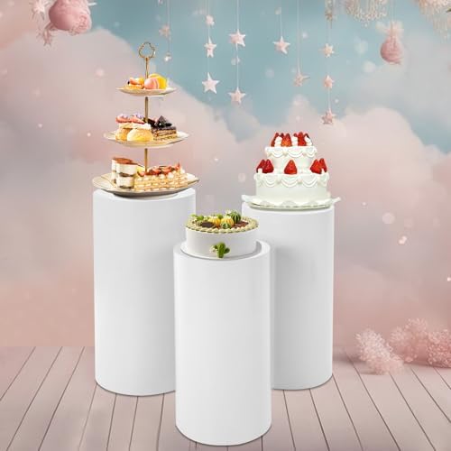 3 Pcs Round Cylinder Pedestal Stands for Party Decoration
