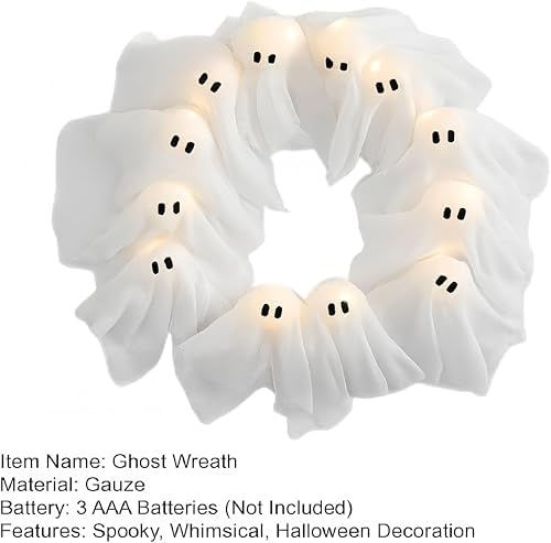 2025 Handmade LED Ghost Wreath Halloween Decor