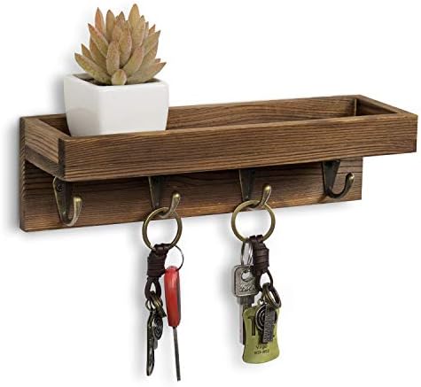 MyGift 10 Inch Floating Wall Shelf with Hooks