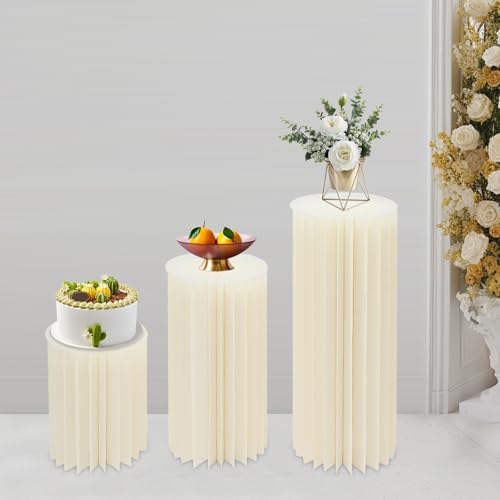Set of 3 Foldable Cylinder Pedestal Stands for Party Decorations