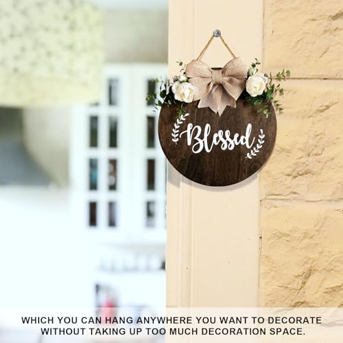 Blessed Farmhouse Welcome Sign Round Wood Door Decor