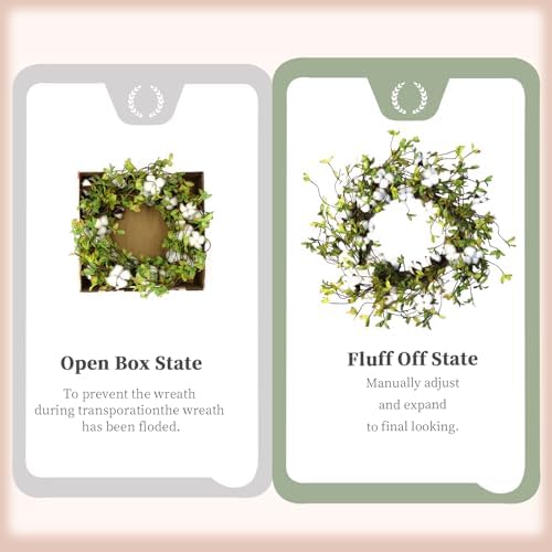 Idyllic Green Leaves and Cotton Wreath for Front Door