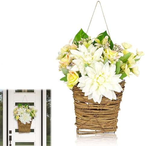 Cream Hydrangea Door Wreath Basket 2024 Wildflowers Front Door Decor