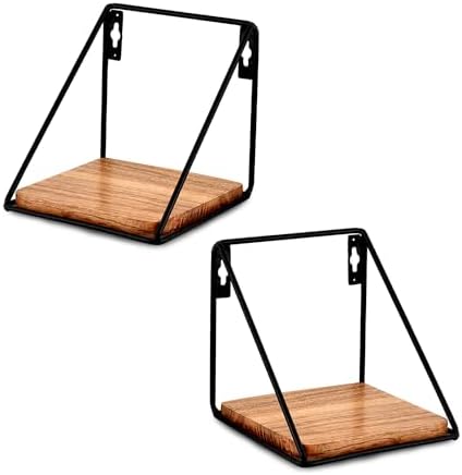 Floating Shelf Set of 2 Iron and Acacia Wood for Living Room Bedroom Bathroom