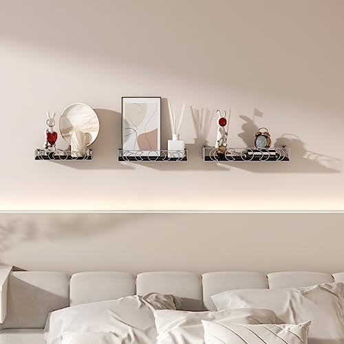 Moon Phase Wall Shelves Black Silver 3 Pack