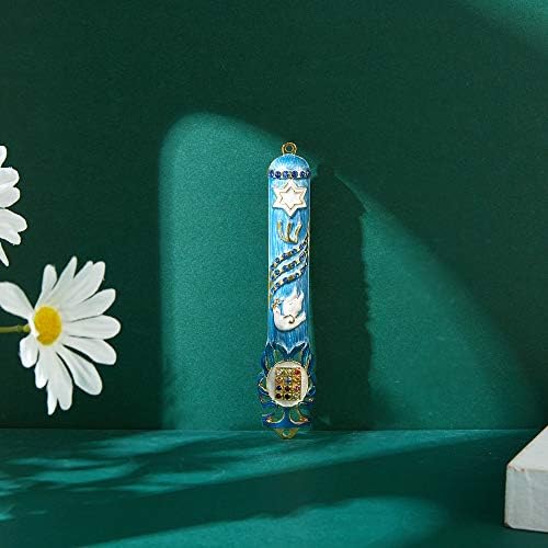 Matashi Blue Dove Mezuzah with Gold Accents and Crystals Door Decor