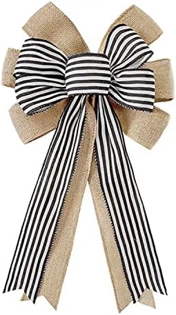 Black White Striped Burlap Wreath Bow for Decor