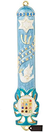 Matashi Blue Dove Mezuzah with Gold Accents and Crystals Door Decor