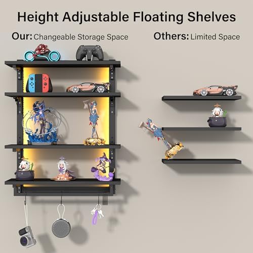 Spacesea Foldable Gaming Floating Shelf with LED Light and Hooks
