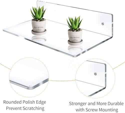 12 Inch L-Shaped Acrylic Floating Shelf 2 Pack