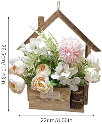 Wooden Door Wreath with Silk Flowers and Grass Rope