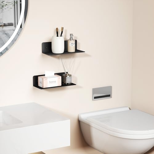 DrDJ Floating Shelves Set of 2 Black 9 Inch Metal Wall Mounted