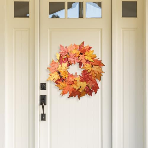 Artificial Fall Wreath for Front Door - 18 Inch Maple Leaf Autumn Decor