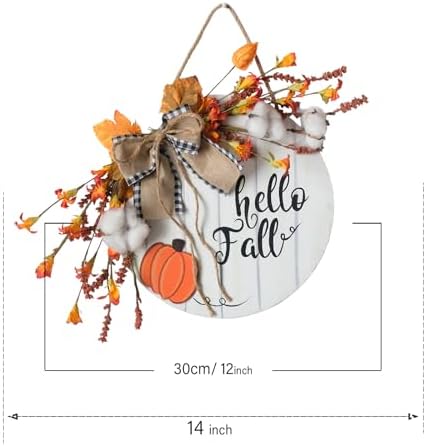 Fall Wreath Wooden Hanging Sign with Burlap Bow and Maple Leaves