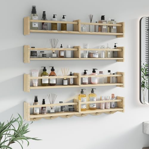 34 Inch Floating Bookshelf with 6 Hooks and Storage