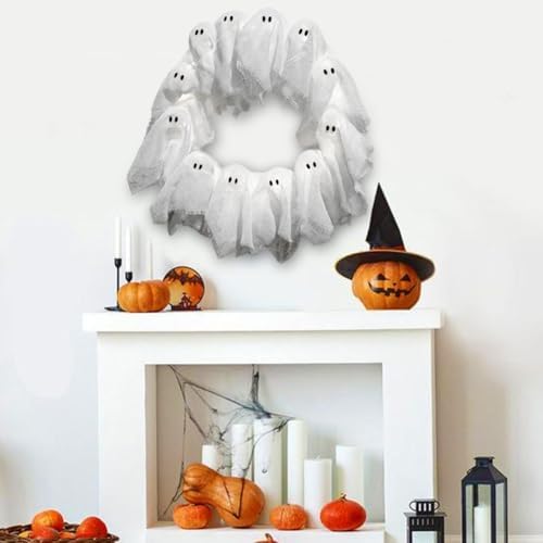 Halloween Ghost Wreath with 12 LED Lights