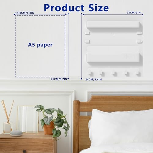 Epritliber Floating Bedside Shelf Organizer - 5 Hooks and Cable Clips - 9x94 Inch - White