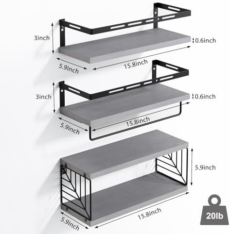 Fixwal 31 Tier Floating Bathroom Shelves with Towel Bar