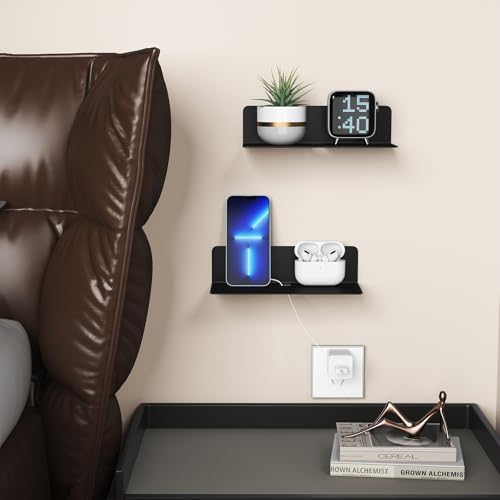 DrDJ Floating Shelves Set of 2 Black 9 Inch Metal Wall Mounted