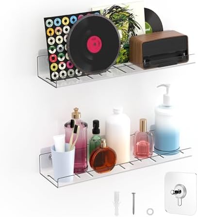 2 Pack Adhesive Floating Shelves for No Drilling Wall Storage