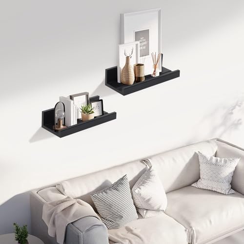 Muzilife 12 Inch Floating Wall Shelves Set of 2 Black