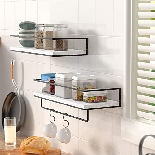 ZGO Floating Shelves Wall Set of 2 with Towel Rack