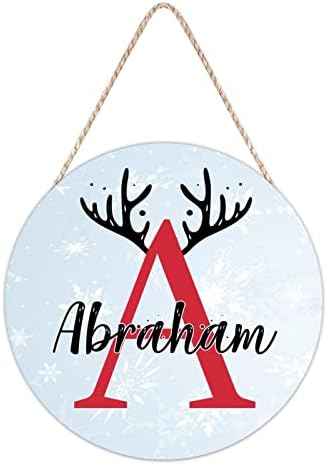 Personalized Farmhouse Door Hanger with Christmas Antlers Alphabet A Wood Sign for Kids Girls Women 10x10in