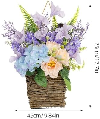 Hydrangea Door Wreath with Artificial Flowers and Rattan Basket 1
