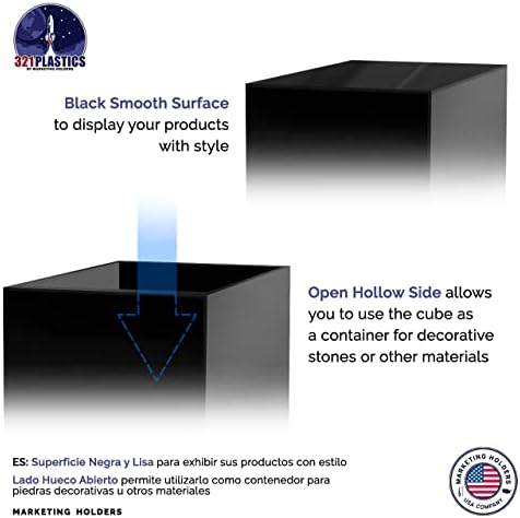 4 Pack 5 Inch Acrylic Display Riser Boxes No Lid Black Square Retail Showcase Riser