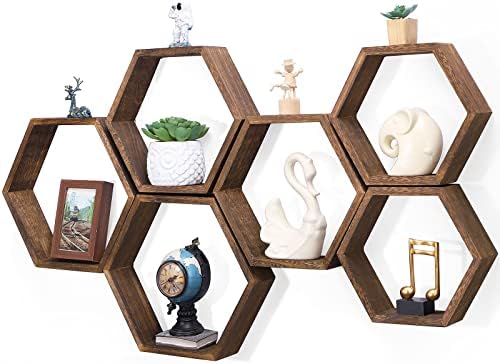 Novimango Hexagon Floating Shelves Set of 6 Rustic Brown
