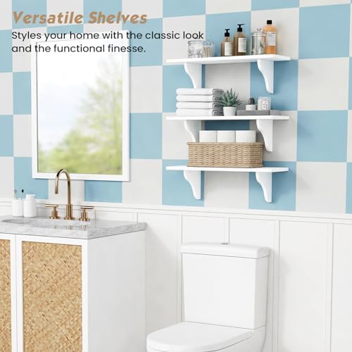 Forbena 24 Inch Wall Shelves Set of 3 White